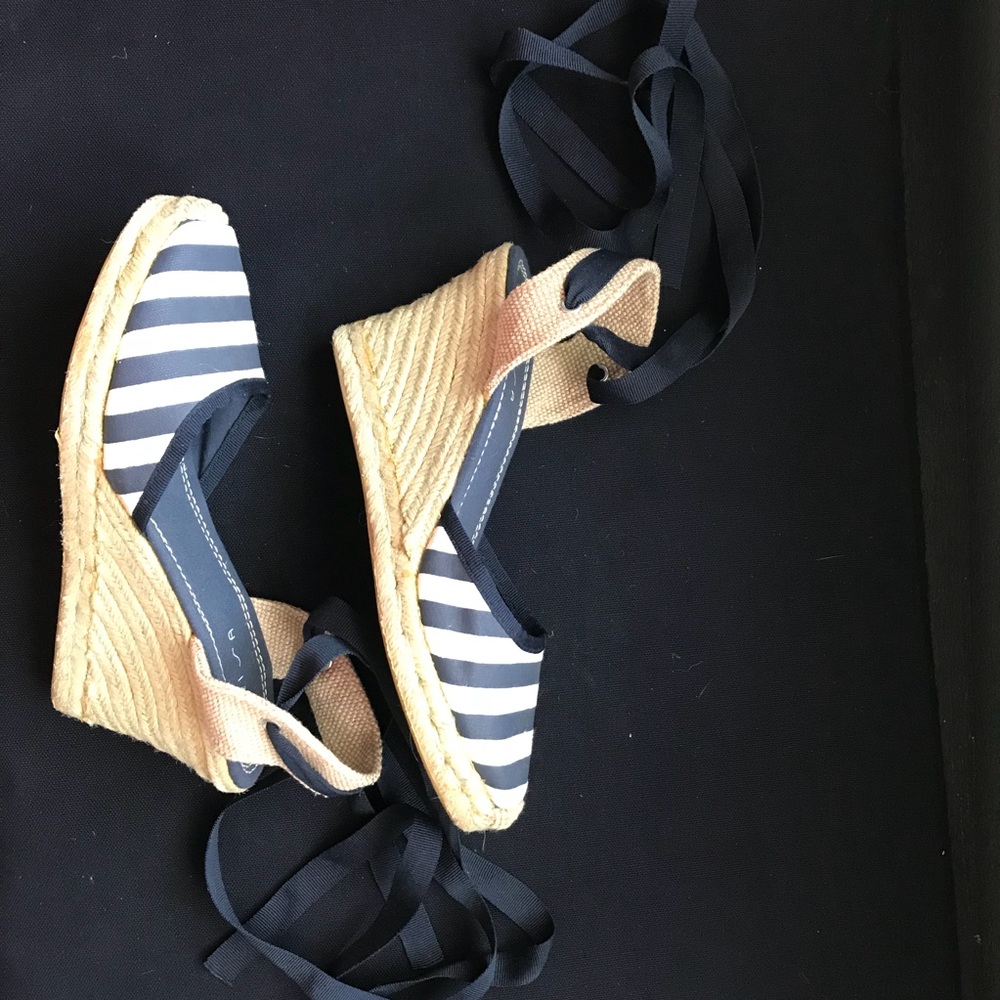 UNISA Navy & White Stripe Espadrilles Wedges